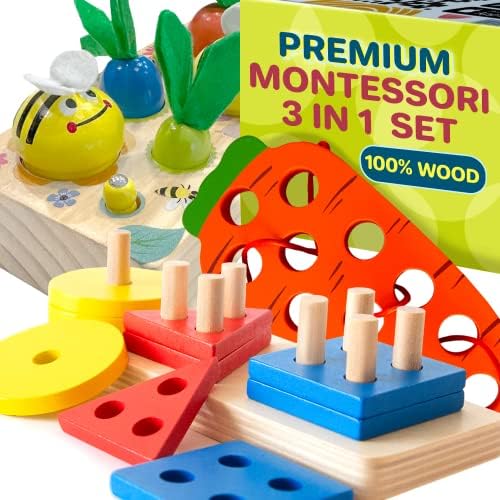 צעצועי Quokka Montessori עבור 2 3 מיומנות מוטורית עדינה בת 4 - צעצועי סדרן צורה לפעוטות 1-3 - קציר גזר מעץ | מיון